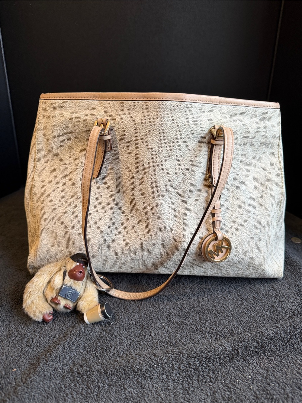 Michael Kors Neutral Logo Tote with MK Charm